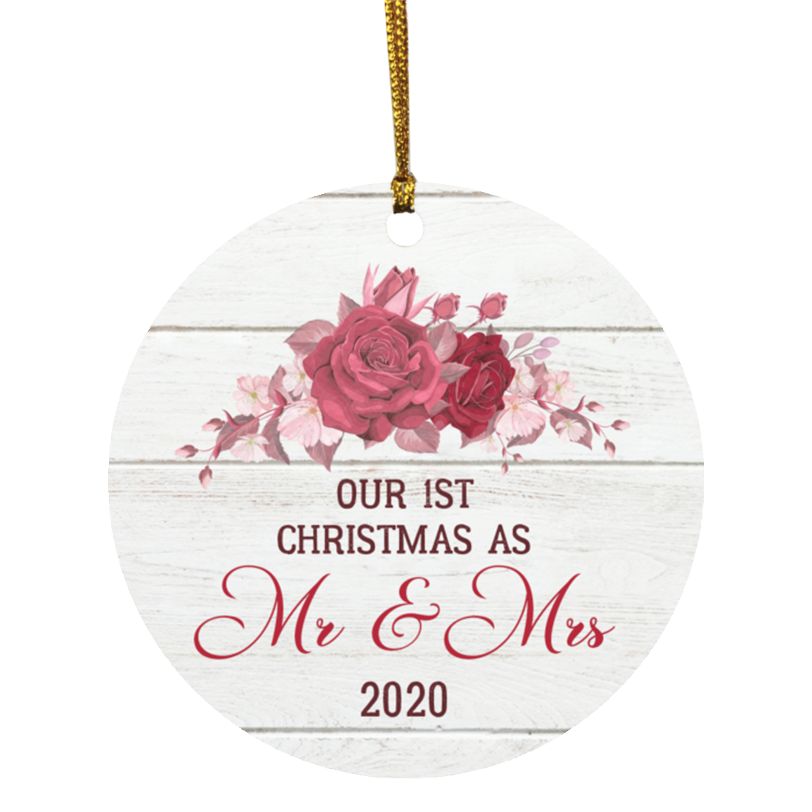 First Christmas Married Mr & Mrs Decorative Christmas Ornament - Holiday Flat Circle Ornament, White, Circle Ornament