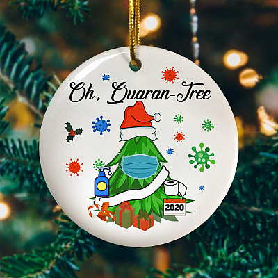 Alternative view of Oh, Quaran-Tree 2020 Christmas Quarantine Tree Xmas Circle Ornament - Cool 2020 Christmas Quarantine Keepsake