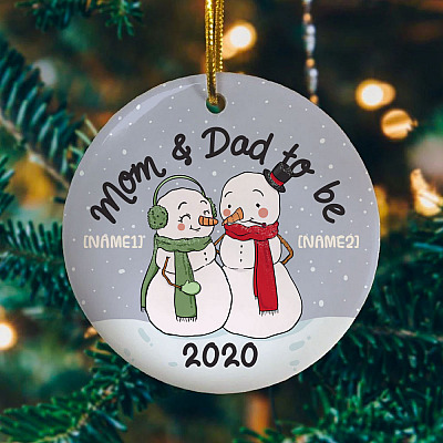 Alternative view of Personalized Snowman Mom And Dad To Be Christmas 2020 Holiday Flat Circle Ornament Keepsake