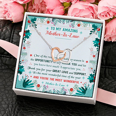 Thank You Gifts To My Amazing Mother-In-Law Interlocking Hearts Christmas Necklace