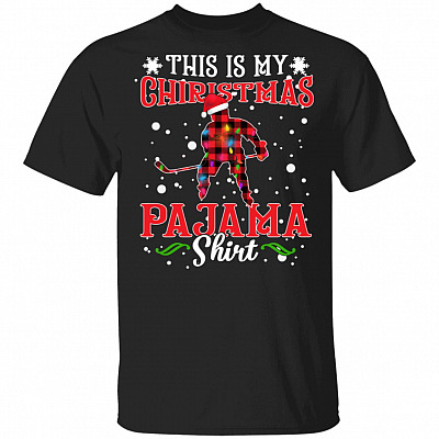 This is My Christmas Pajama Shirt T-Shirt - Funny Hockey Christmas Shirt, Black, Unisex T-Shirt