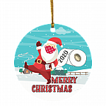 Merry Christmas Santa With Toilet Paper Circle Ornament Keepsake - Funny Santa Circle Ornament, White, Circle Ornament