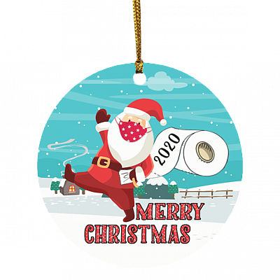 Merry Christmas Santa With Toilet Paper Circle Ornament Keepsake - Funny Santa Circle Ornament, White, Circle Ornament