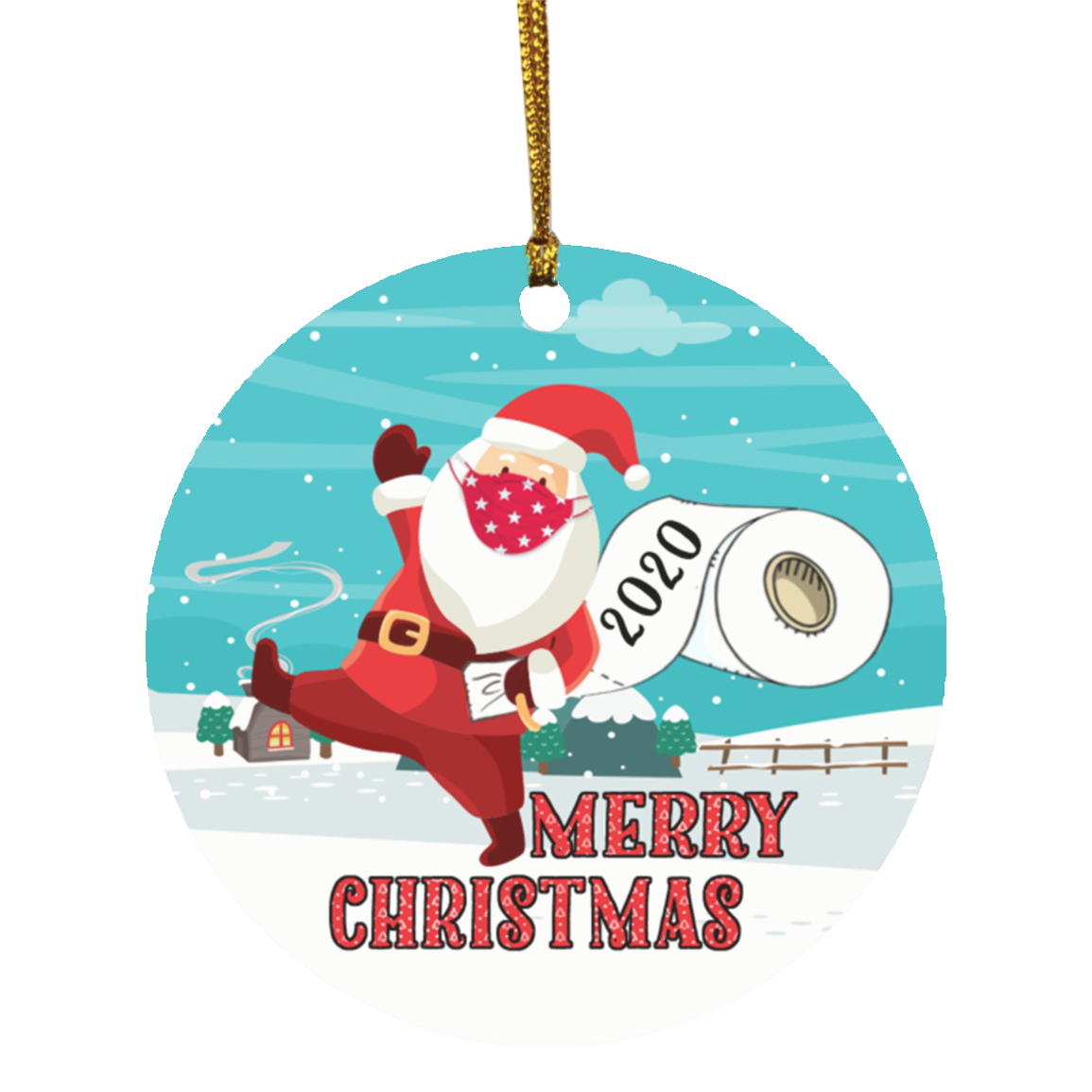 Merry Christmas Santa With Toilet Paper Circle Ornament Keepsake - Funny Santa Circle Ornament, White, Circle Ornament