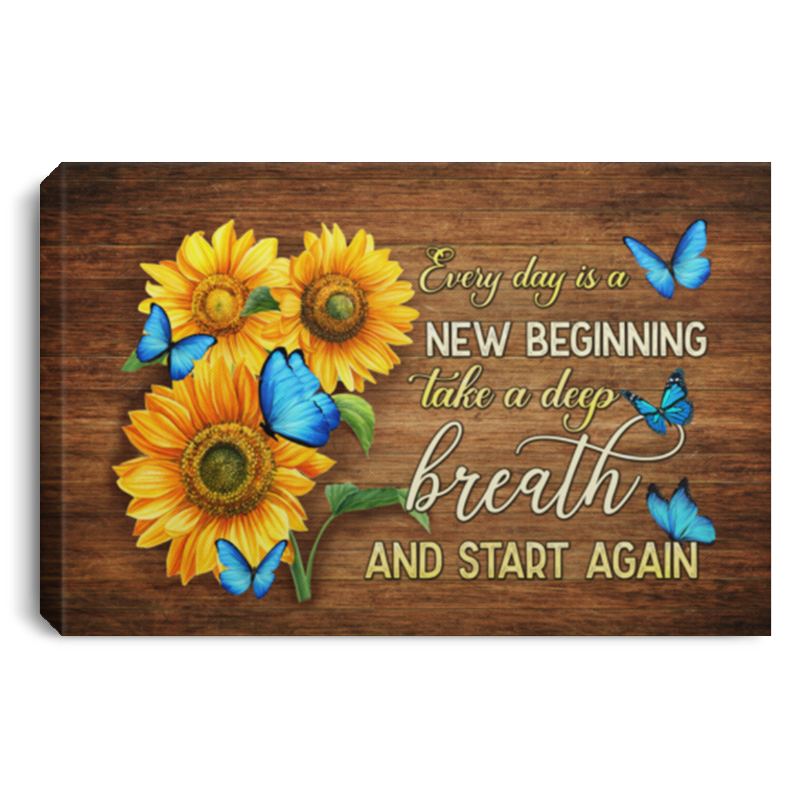 Everyday Is A New Beginning Sunflower Butterfly Saying Canvas Poster - Cool Floral Butterfly Decor Wall Art, White, 0.75'' Framed Canvas