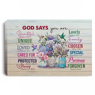 Hummingbirds God Says Your Are Beautiful Unique Loved Gallery Wrapped Framed Canvas Prints - Unframed Poster, White, 0.75'' Framed Canvas