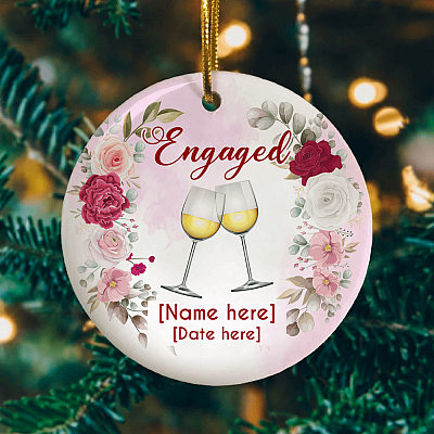 Alternative view of Personalized Engaged Christmas Ornament Keepsake - Flower Engagement Ornaments For Couple - Engagement Gift