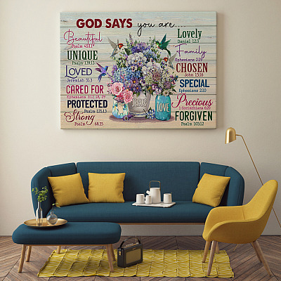 Alternative view of Hummingbirds God Says Your Are Beautiful Unique Loved Gallery Wrapped Framed Canvas Prints - Unframed Poster