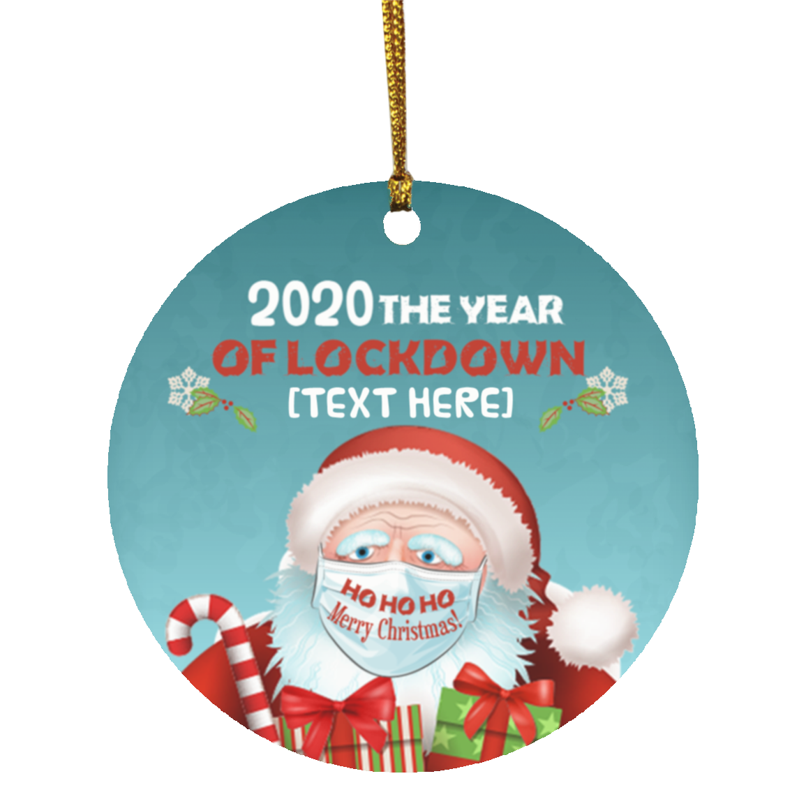 Personalized 2020 The Year Of Lockdown Funny Santa Claus Wearing Mask Circle Christmas Ornament Keepsake, White, Circle Ornament