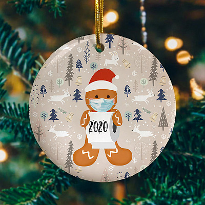Alternative view of Gingerbread Wearing A Mask Decorative Christmas Ornament - 2020 Pandemic Lockdown Holiday Ornament