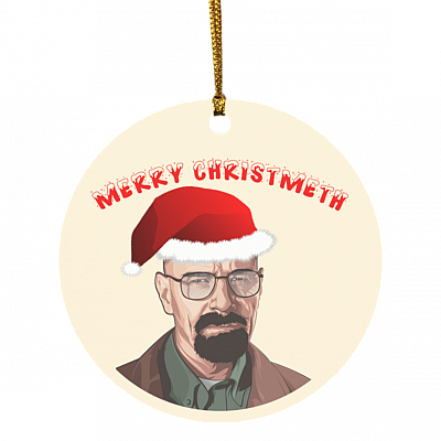 Merry Christmeth Decorative Christmas Ornament - Holiday Flat Circle Ornament - Funny Christmas Ornament 2020, White, Circle Ornament