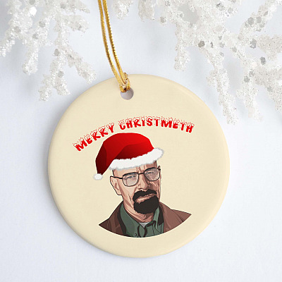 Alternative view of Merry Christmeth Decorative Christmas Ornament - Holiday Flat Circle Ornament - Funny Christmas Ornament 2020