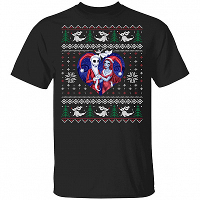 Jack And Sally Shirt - Couples Christmas Shirts - Valentine Ugly Christmas Sweater Couples Matching Shirts, Black, Unisex T-Shirt
