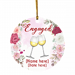 Personalized Engaged Christmas Ornament Keepsake - Flower Engagement Ornaments For Couple - Engagement Gift, White, Circle Ornament