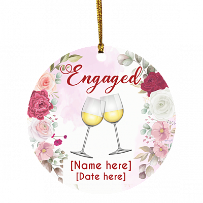 Personalized Engaged Christmas Ornament Keepsake - Flower Engagement Ornaments For Couple - Engagement Gift, White, Circle Ornament