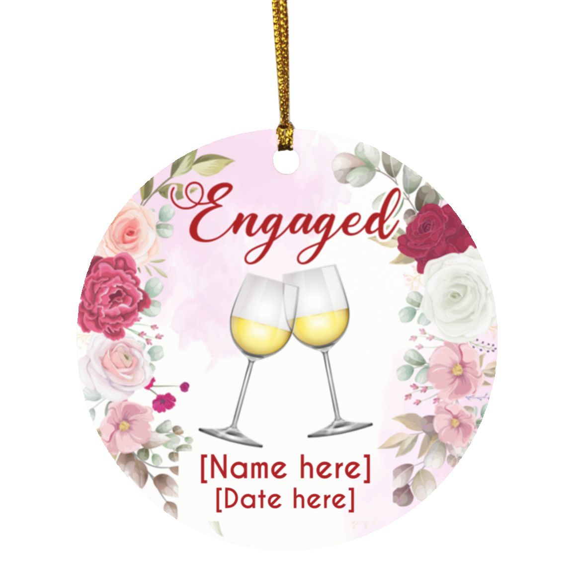 Personalized Engaged Christmas Ornament Keepsake - Flower Engagement Ornaments For Couple - Engagement Gift, White, Circle Ornament