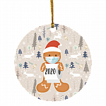 Gingerbread Wearing A Mask Decorative Christmas Ornament - 2020 Pandemic Lockdown Holiday Ornament, White, Circle Ornament