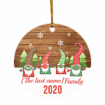 Personalized Gnomes Family Wearing Mask Funny Christmas Holiday Flat Circle Ornament Keepsake, White, Circle Ornament