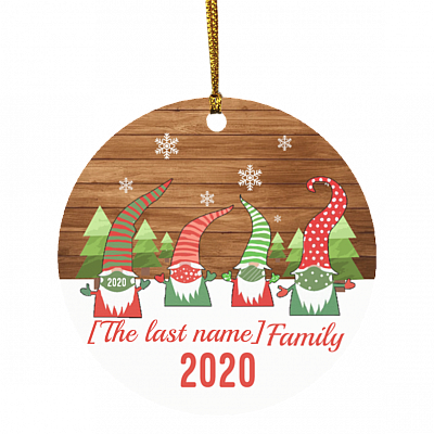 Personalized Gnomes Family Wearing Mask Funny Christmas Holiday Flat Circle Ornament Keepsake, White, Circle Ornament