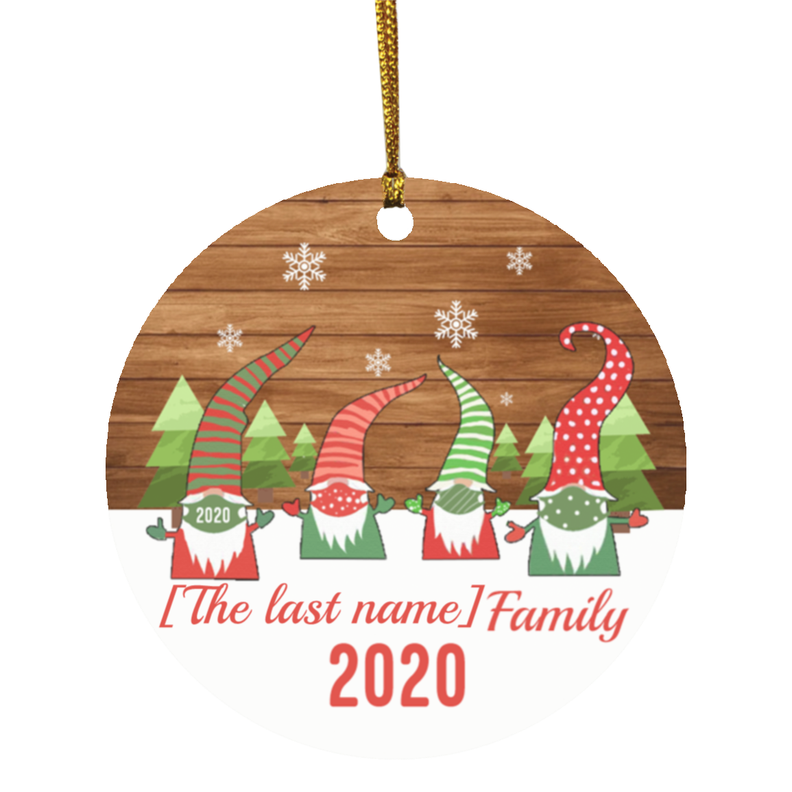 Personalized Gnomes Family Wearing Mask Funny Christmas Holiday Flat Circle Ornament Keepsake, White, Circle Ornament