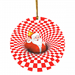 Optical Illusion 3d Santa Claus Christmas Ornament - Holiday Decorative Flat Circle Ornament, White, Circle Ornament