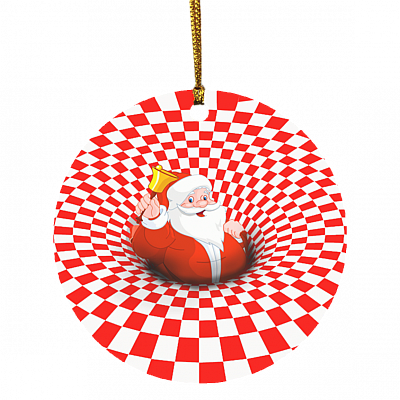 Optical Illusion 3d Santa Claus Christmas Ornament - Holiday Decorative Flat Circle Ornament, White, Circle Ornament