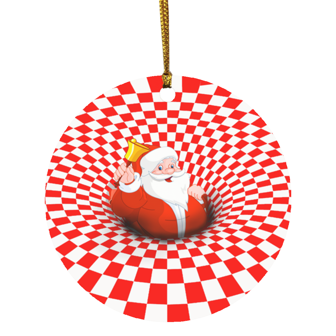 Optical Illusion 3d Santa Claus Christmas Ornament - Holiday Decorative Flat Circle Ornament, White, Circle Ornament