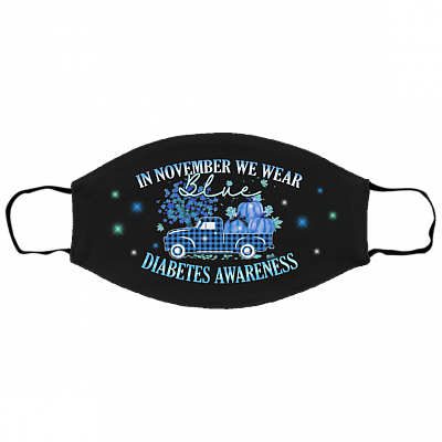 In November We Wear Blue Truck Diabetes Awareness Month Gifts Ribbon Washable Reusable Cloth Face Mask Cover, Black, Cloth Face Cover – Small/Medium