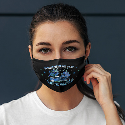 Alternative view of In November We Wear Blue Truck Diabetes Awareness Month Gifts Ribbon Washable Reusable Cloth Face Mask Cover
