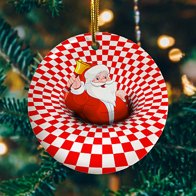 Alternative view of Optical Illusion 3d Santa Claus Christmas Ornament - Holiday Decorative Flat Circle Ornament