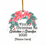Personalize First Christmas as Grandparents Announcing Pregnancy 2020 Christmas Ornament - Circle Ornament, White, Circle Ornament