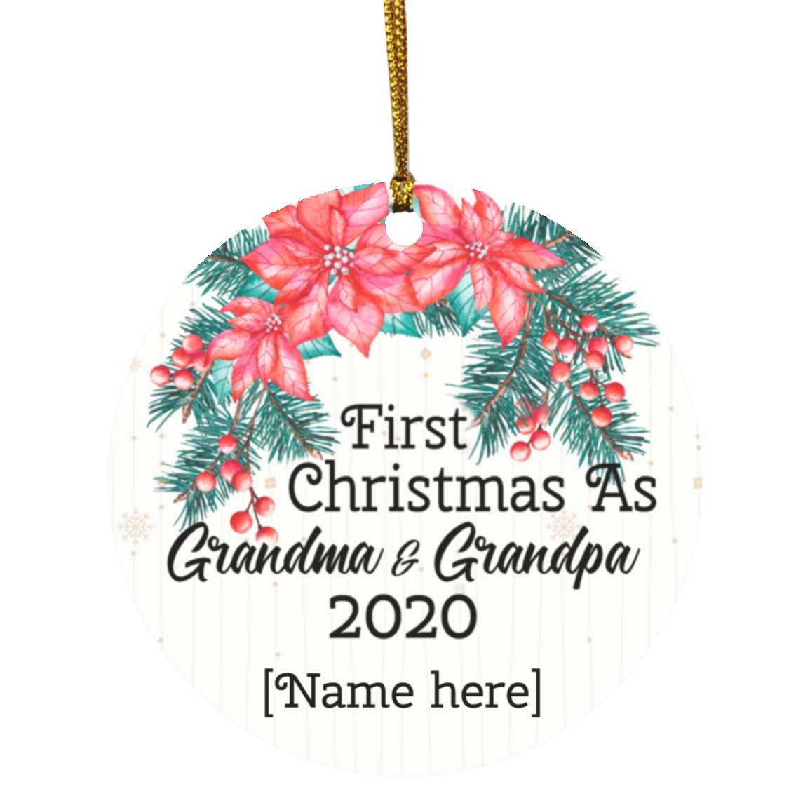 Personalize First Christmas as Grandparents Announcing Pregnancy 2020 Christmas Ornament - Circle Ornament, White, Circle Ornament