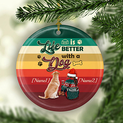 Alternative view of Personalized Life Is Better With A Dog Labrador Christmas Ornament - Holiday Decorative Flat Circle Ornament