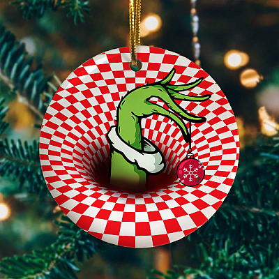 Alternative view of Optical Illusion 3d Green Hand Christmas Character Ornament - Holiday Decorative Flat Circle Ornament
