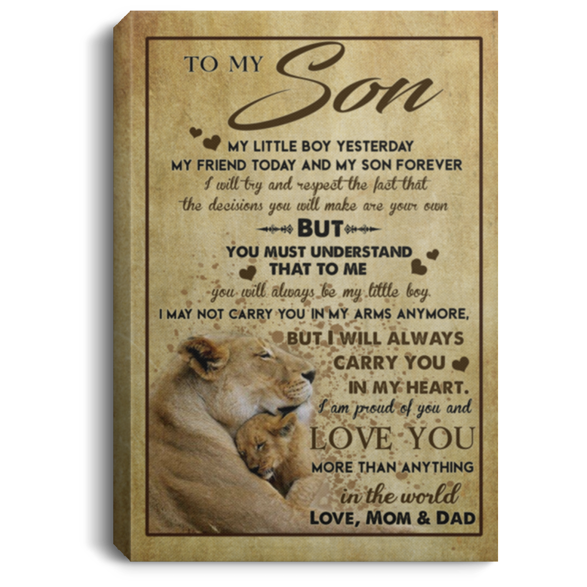To My Son from Mom and Dad My Little Boy Wrapped Framed Canvas Prints - Unframed Poster - Home Decor Wall Art, White, 0.75'' Framed Canvas