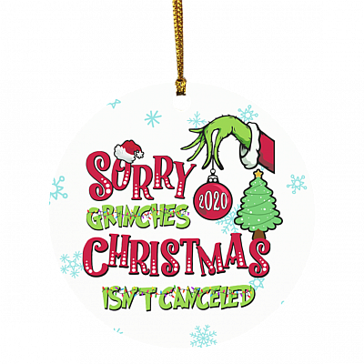 Sorry Grin-ches Christmas Isn't Canceled Circle Ornament - 2020 Funny Green Hand Stole Christmas Tree Decor, White, Circle Ornament