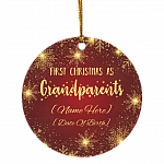 Personalized First Christmas As Grandparents Decorative Christmas Ornament - Holiday Flat Circle Ornament, White, Circle Ornament