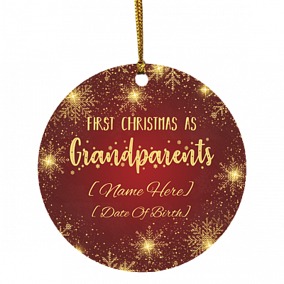 Personalized First Christmas As Grandparents Decorative Christmas Ornament - Holiday Flat Circle Ornament, White, Circle Ornament
