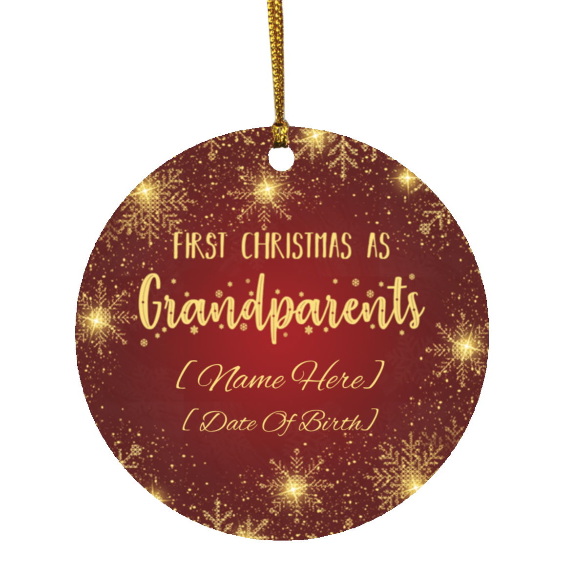 Personalized First Christmas As Grandparents Decorative Christmas Ornament - Holiday Flat Circle Ornament, White, Circle Ornament