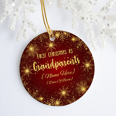 Alternative view of Personalized First Christmas As Grandparents Decorative Christmas Ornament - Holiday Flat Circle Ornament