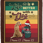 Personalized Life Is Better with a Dog Golden Christmas Fleece Blanket - Mink Sherpa Blanket - Woven Blanket, White, Cozy Plush Fleece Blanket - 50x60