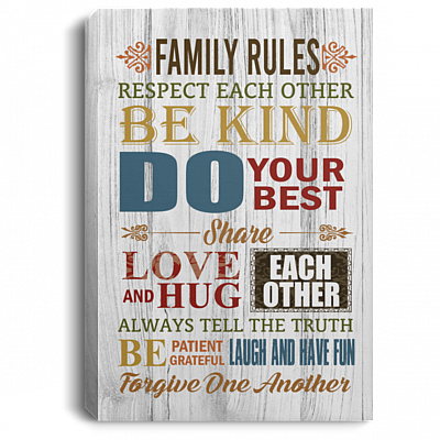 Family Rules Autumn Retro Inspirational Quotes Wrapped Framed Canvas Prints - Motivational Family Unframed Poster, White, 0.75'' Framed Canvas