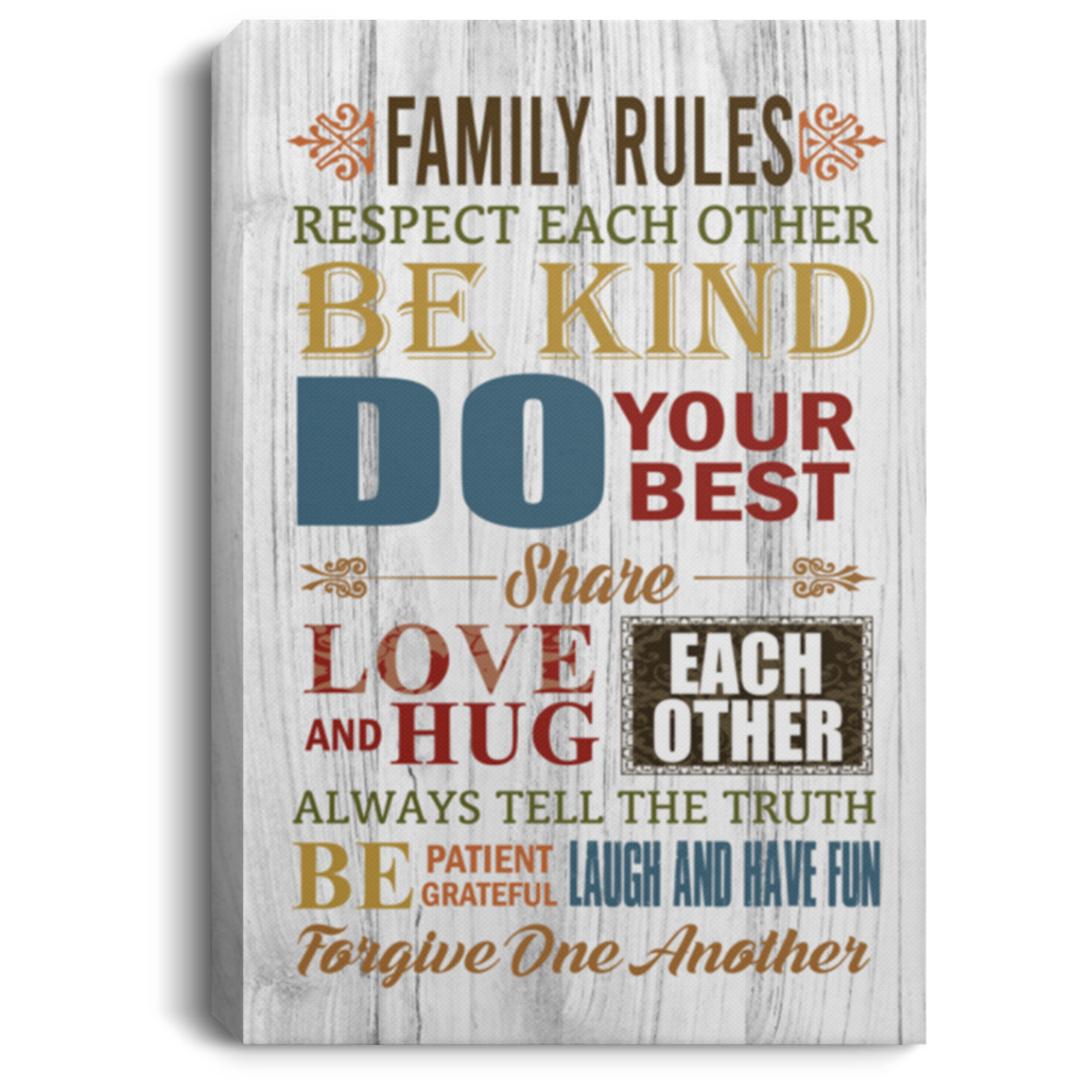 Family Rules Autumn Retro Inspirational Quotes Wrapped Framed Canvas Prints - Motivational Family Unframed Poster, White, 0.75'' Framed Canvas