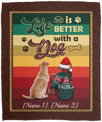 Personalized Life Is Better with a Dog Labrador Christmas Fleece Blanket- Mink Sherpa Blanket - Woven Blanket, White, Cozy Plush Fleece Blanket - 50x60