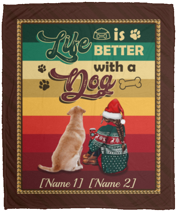 Personalized Life Is Better with a Dog Labrador Christmas Fleece Blanket- Mink Sherpa Blanket - Woven Blanket, White, Cozy Plush Fleece Blanket - 50x60