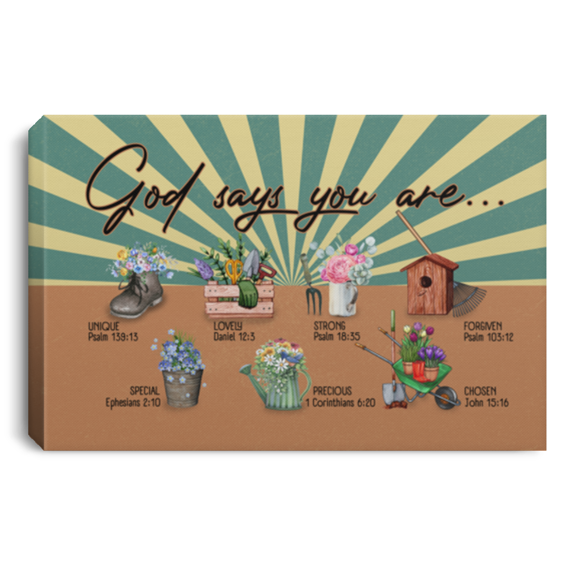 God Says You Are Unique Chosen Gardening Quotes Canvas Poster - Cool Plants Gardening Home Decor Wall Art, White, 0.75'' Framed Canvas