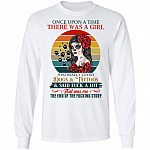 Once Upon A Time Story Tattoos Girl Loved Dogs Said Fck At Lot Hoodie Shirt - Funny Sarcasm Tattoo Girl Shirt, White, Long Sleeve