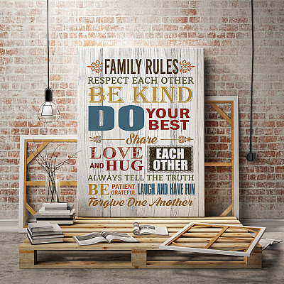 Alternative view of Family Rules Autumn Retro Inspirational Quotes Wrapped Framed Canvas Prints - Motivational Family Unframed Poster