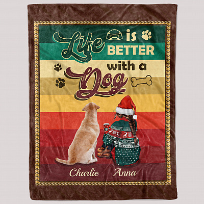 Alternative view of Personalized Life Is Better with a Dog Labrador Christmas Fleece Blanket- Mink Sherpa Blanket - Woven Blanket