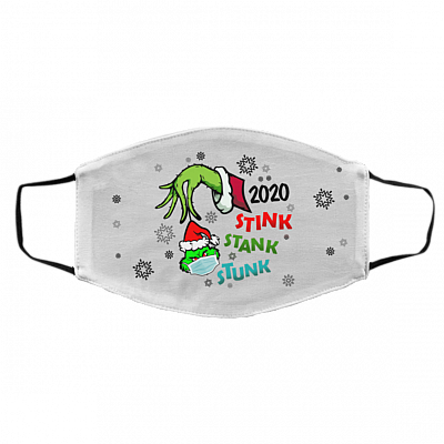 2020 Stink Stank Stunk Grnch Green Hand Funny Quarantine Christmas Washable Reusable Cloth Face Mask Cover, White, Cloth Face Cover – Medium/Large